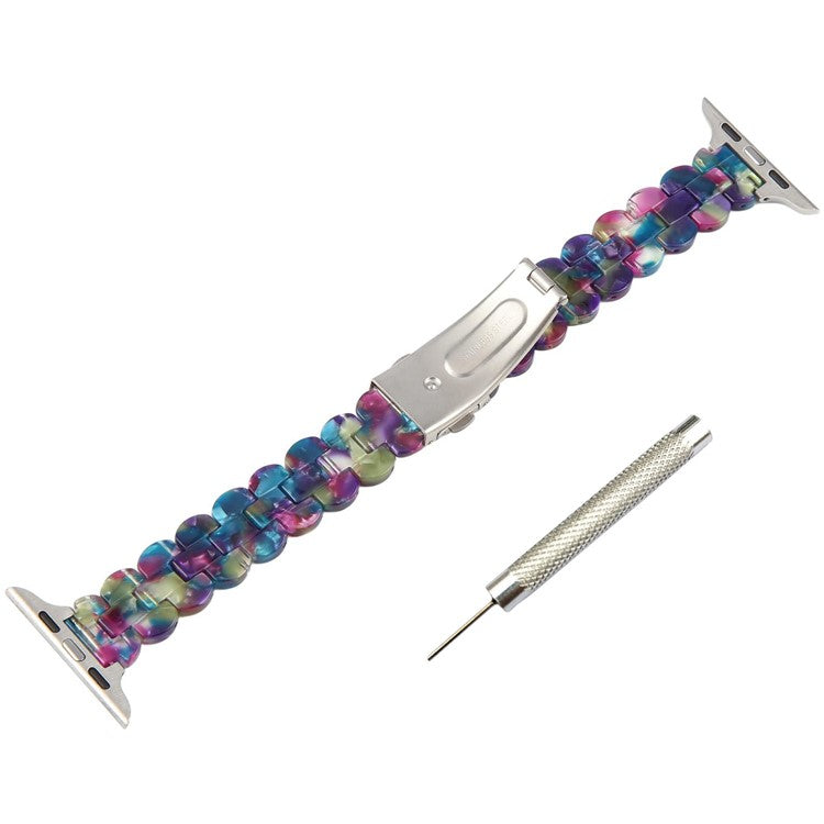 12mm Resin Watch Strap for Apple Watch Series 10 Ultra 9 8 7 SE 6 5 4 3 2 1 46mm 49mm 45mm 44mm 42mm Replacement Slim Wrist Band - Purple+Green