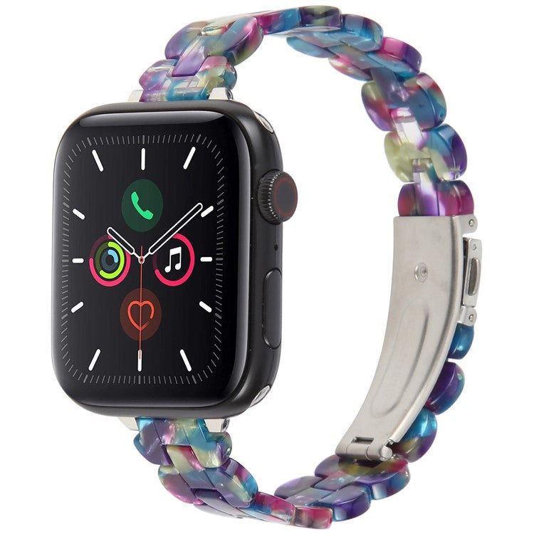 12mm Resin Watch Strap for Apple Watch Series 10 Ultra 9 8 7 SE 6 5 4 3 2 1 46mm 49mm 45mm 44mm 42mm Replacement Slim Wrist Band - Purple+Green