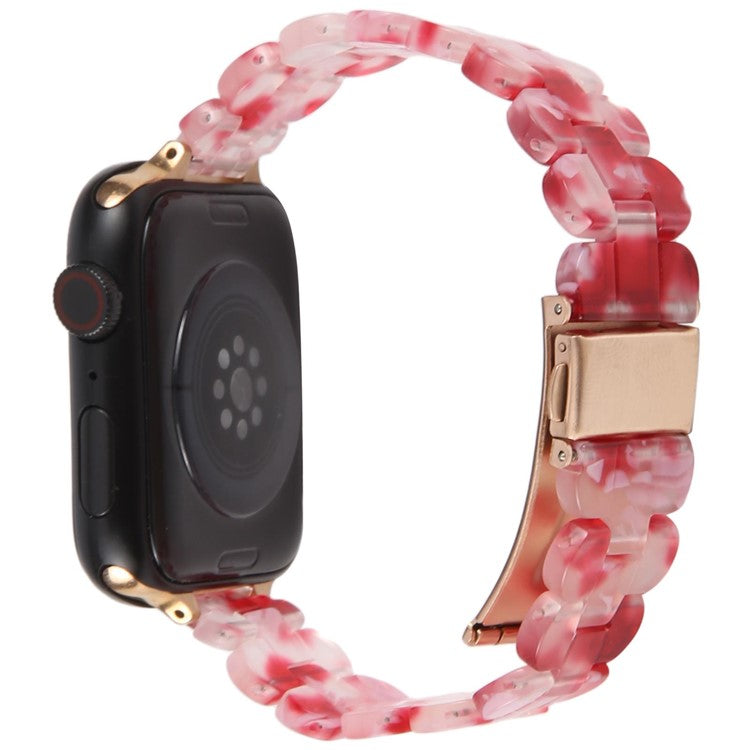 12mm Resin Watch Strap for Apple Watch Series 10 Ultra 9 8 7 SE 6 5 4 3 2 1 46mm 49mm 45mm 44mm 42mm Replacement Slim Wrist Band - Red Floral