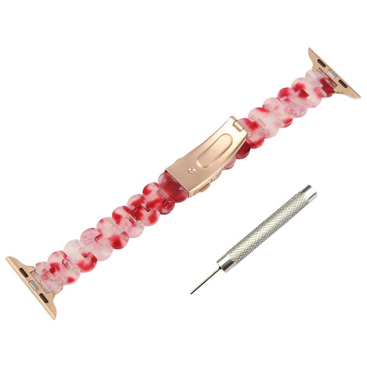 12mm Resin Watch Strap for Apple Watch Series 10 Ultra 9 8 7 SE 6 5 4 3 2 1 46mm 49mm 45mm 44mm 42mm Replacement Slim Wrist Band - Red Floral