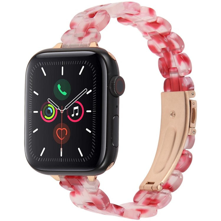12mm Resin Watch Strap for Apple Watch Series 10 Ultra 9 8 7 SE 6 5 4 3 2 1 46mm 49mm 45mm 44mm 42mm Replacement Slim Wrist Band - Red Floral