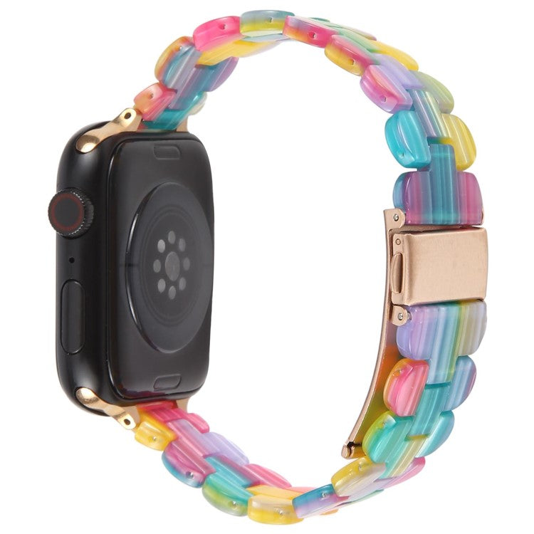 12mm Resin Watch Strap for Apple Watch Series 10 9 8 7 SE 6 5 4 3 2 1 42mm 41mm 40mm 38mm Replacement Slim Wrist Band - Rainbow