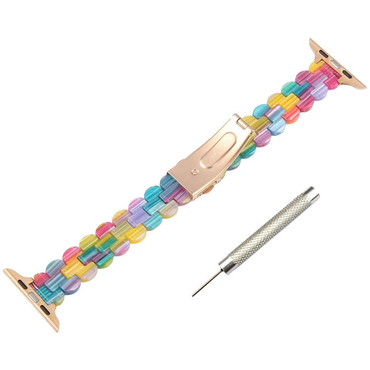 12mm Resin Watch Strap for Apple Watch Series 10 9 8 7 SE 6 5 4 3 2 1 42mm 41mm 40mm 38mm Replacement Slim Wrist Band - Rainbow