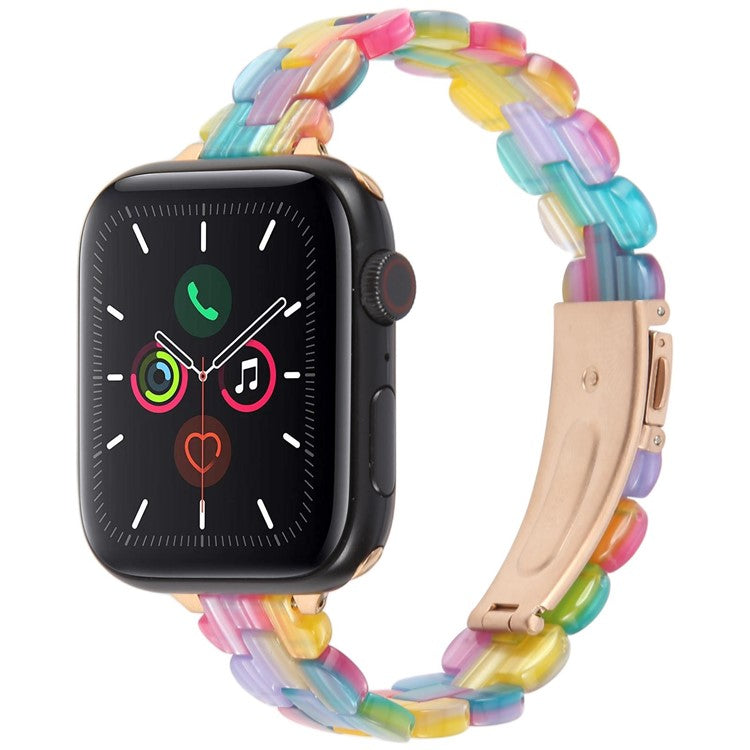 12mm Resin Watch Strap for Apple Watch Series 10 9 8 7 SE 6 5 4 3 2 1 42mm 41mm 40mm 38mm Replacement Slim Wrist Band - Rainbow