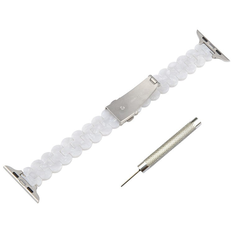 12mm Resin Watch Strap for Apple Watch Series 10 9 8 7 SE 6 5 4 3 2 1 42mm 41mm 40mm 38mm Replacement Slim Wrist Band - Pearl White