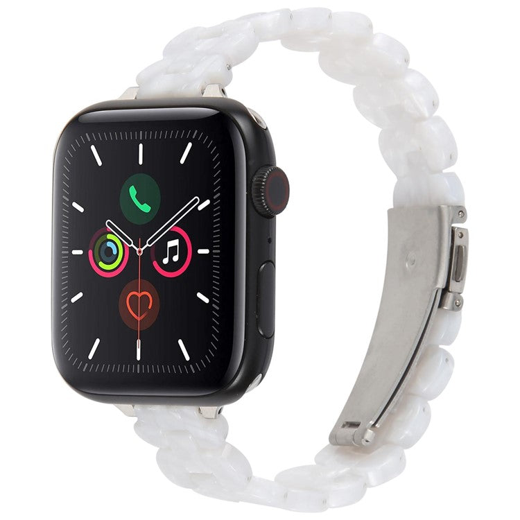12mm Resin Watch Strap for Apple Watch Series 10 9 8 7 SE 6 5 4 3 2 1 42mm 41mm 40mm 38mm Replacement Slim Wrist Band - Pearl White