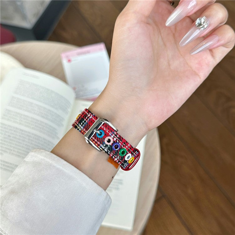 Denim Watch Band for Apple Watch Series 10 Ultra 9 8 7 SE 6 5 4 3 2 1 46mm 49mm 45mm 44mm 42mm Dopamine Flower Strap - Red Plaid