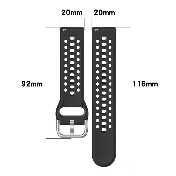 20mm Strap for Samsung Galaxy Watch6 Classic 43mm 47mm / Watch6 40mm 44mm Multiple Holes Silicone Watch Band - Dark Grey