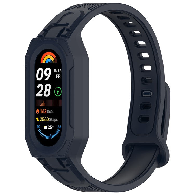 Silicone Strap with Integrated Watch Case For Xiaomi Mi Band 9 Ceramic Edition  /  Smart Band 9 NFC  /  9  /  8 NFC  /  8  /  Mi Band 7 NFC  /  7 - Dark Blue