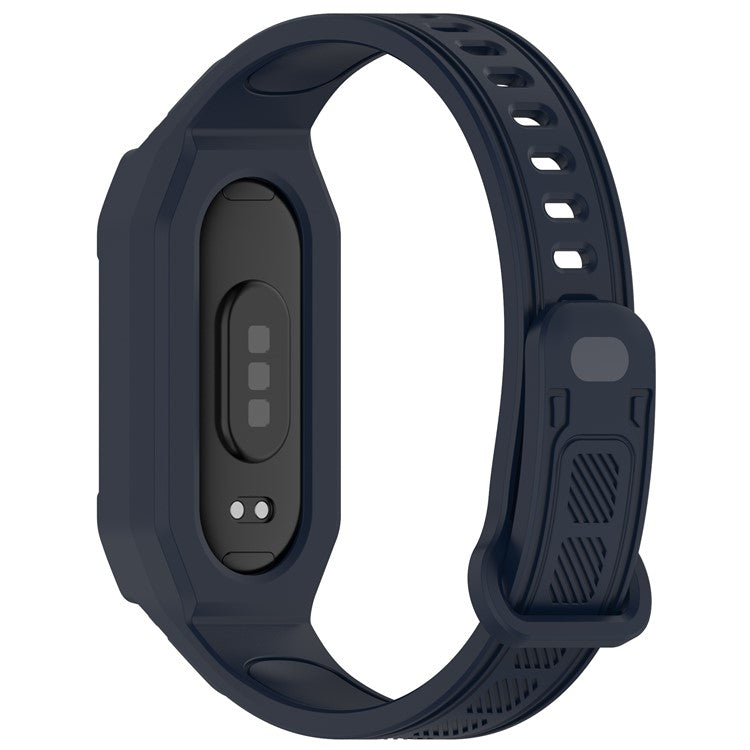 Silicone Strap with Integrated Watch Case For Xiaomi Mi Band 9 Ceramic Edition  /  Smart Band 9 NFC  /  9  /  8 NFC  /  8  /  Mi Band 7 NFC  /  7 - Dark Blue