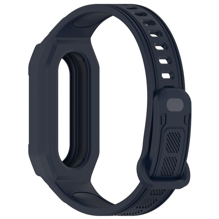 Silicone Strap with Integrated Watch Case For Xiaomi Mi Band 9 Ceramic Edition  /  Smart Band 9 NFC  /  9  /  8 NFC  /  8  /  Mi Band 7 NFC  /  7 - Dark Blue