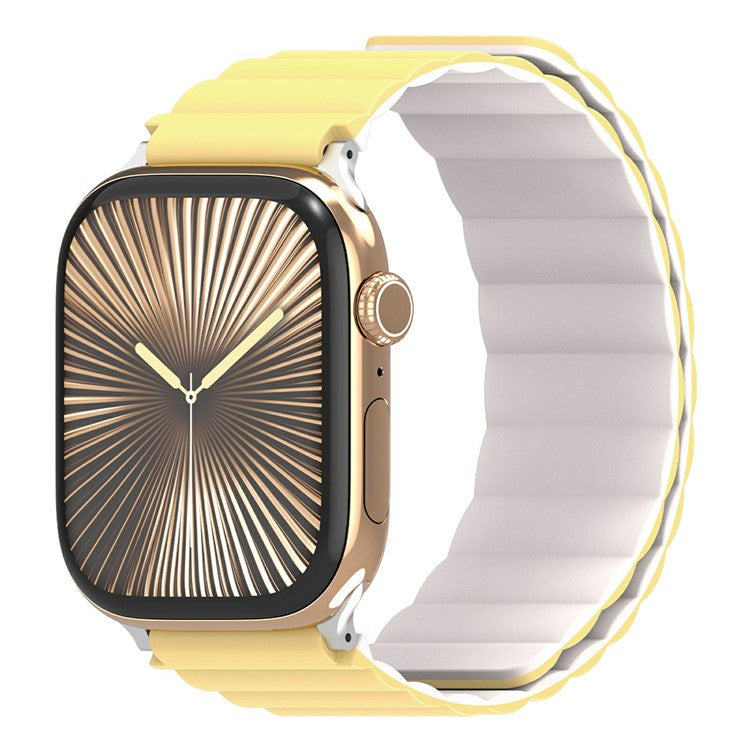 Dux Ducis SD Series Silicone Magnetic Watch Strap For Apple Watch Series 10 9 8 7 SE 6 5 4 3 2 1 42mm 41mm 40mm 38mm - Light Yellow / Starlight