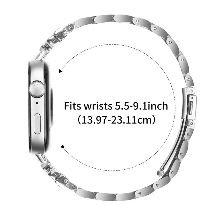 For Huawei Watch Fit 3 Replacement Strap Butterfly Rhinestones Decor Silver Stainless Steel Watch Band