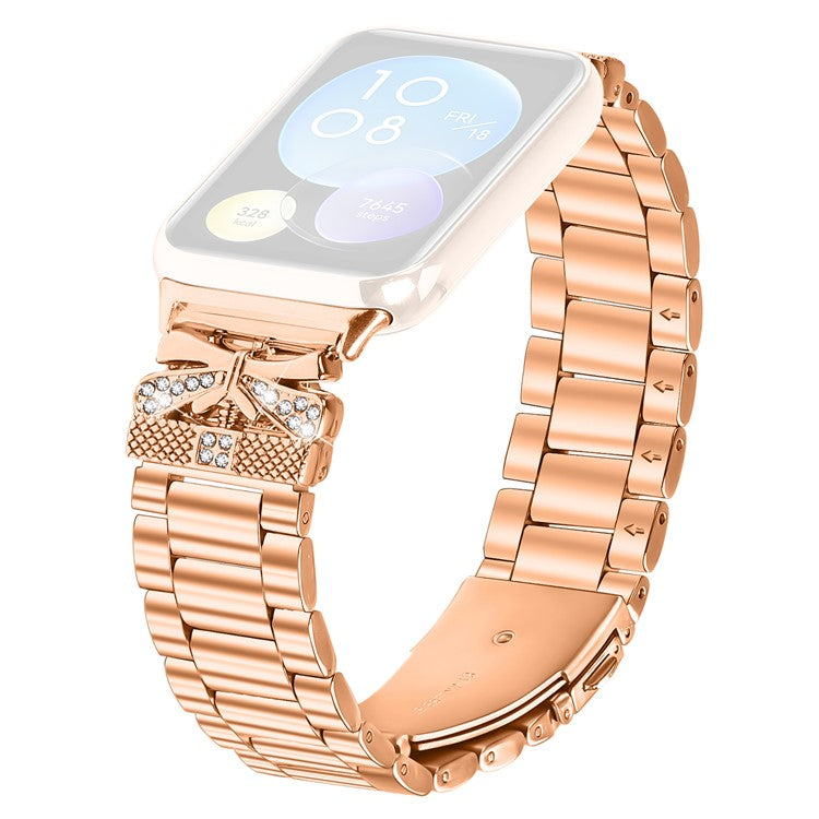 Replacement Strap for Xiaomi Redmi Watch 4 Butterfly Rhinestones Decor Metal Watch Band - Rose Gold