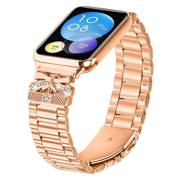 Replacement Strap for Xiaomi Redmi Watch 4 Butterfly Rhinestones Decor Metal Watch Band - Rose Gold