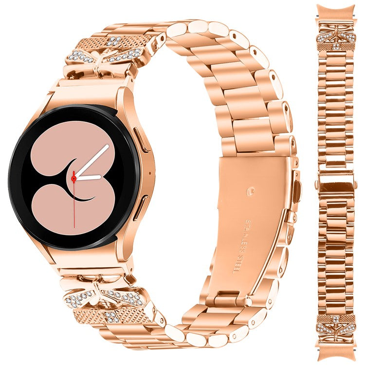 Metal Strap with Quick Release Connector for Samsung Galaxy Watch7 44mm / 40mm Butterfly Watch Band - Rose Gold