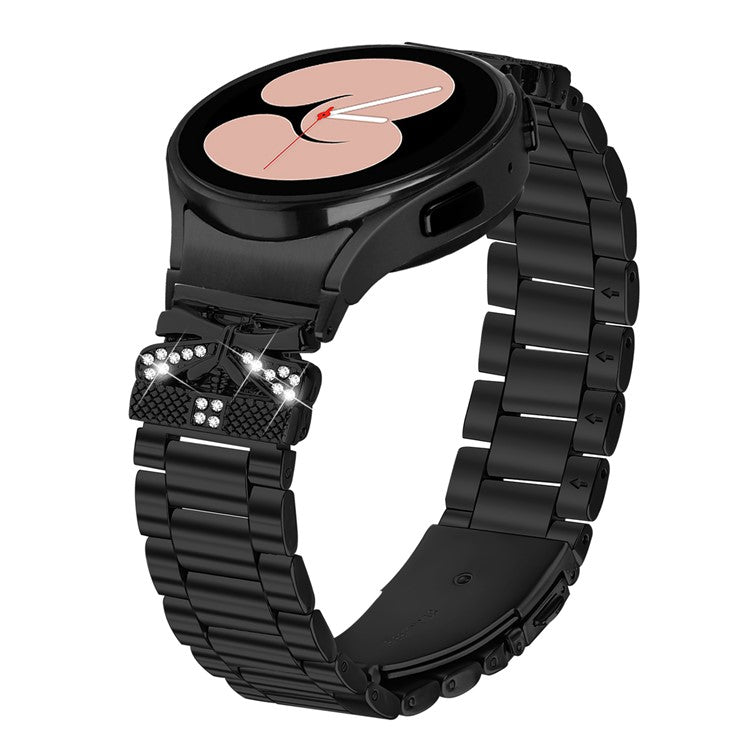 Metal Strap with Connector for Samsung Galaxy Watch7 44mm / 40mm Butterfly Rhinestones Decor Watch Band - Black