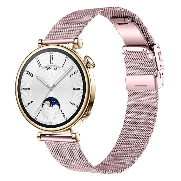 For Huawei Watch GT 5 Pro 42mm / GT 5 41mm Watch Strap Stainless Steel Milanese Band with Turtle Clasp - Rose Pink