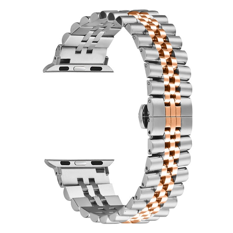 Metal Watch Band for Apple Watch Series 10 9 8 7 SE 6 5 4 3 2 1 42mm 41mm 40mm 38mm Replacement Strap with Butterfly Clasp - Rose Gold / Silver