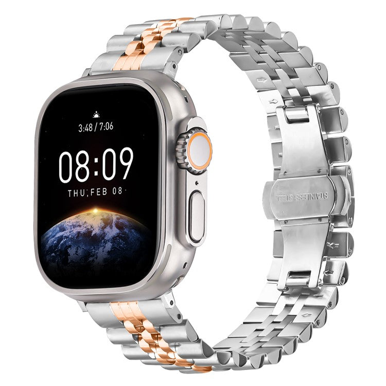 Metal Watch Band for Apple Watch Series 10 9 8 7 SE 6 5 4 3 2 1 42mm 41mm 40mm 38mm Replacement Strap with Butterfly Clasp - Rose Gold / Silver