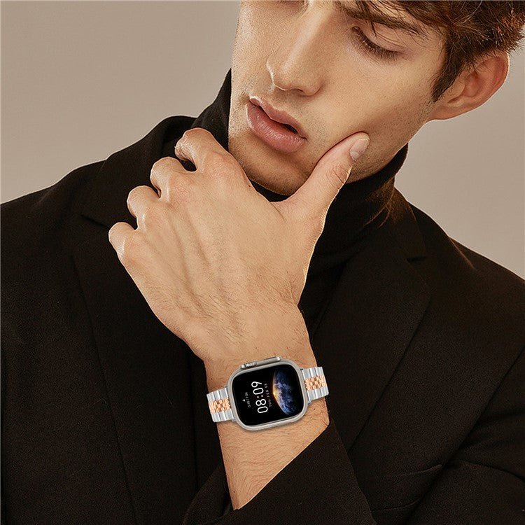 Metal Watch Band for Apple Watch Series 10 9 8 7 SE 6 5 4 3 2 1 42mm 41mm 40mm 38mm Replacement Strap with Butterfly Clasp - Rose Gold / Silver