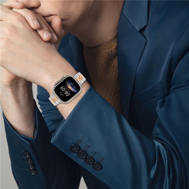 Metal Watch Band for Apple Watch Series 10 9 8 7 SE 6 5 4 3 2 1 42mm 41mm 40mm 38mm Replacement Strap with Butterfly Clasp - Rose Gold / Silver