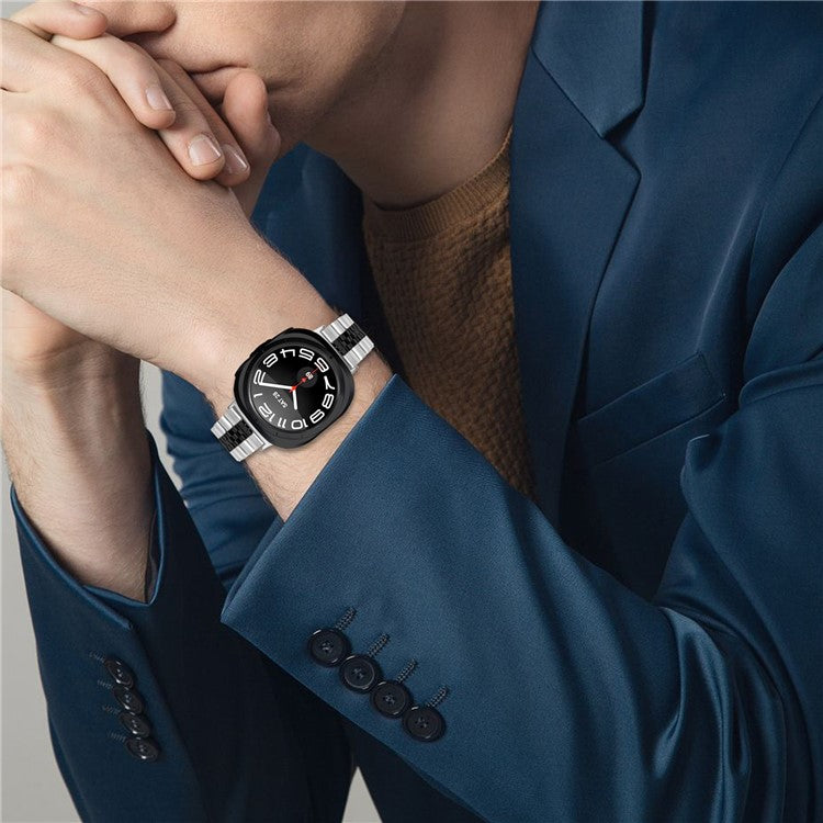 For Samsung Galaxy Watch Ultra 47mm Metal Watch Band Replacement Strap with Butterfly Clasp - Black / Silver