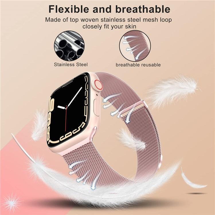 Magnetic Strap for Apple Watch Series 10 Ultra 9 8 7 SE 6 5 4 3 2 1 46mm 49mm 45mm 44mm 42mm Milanese Smart Watch Band - Rose Gold