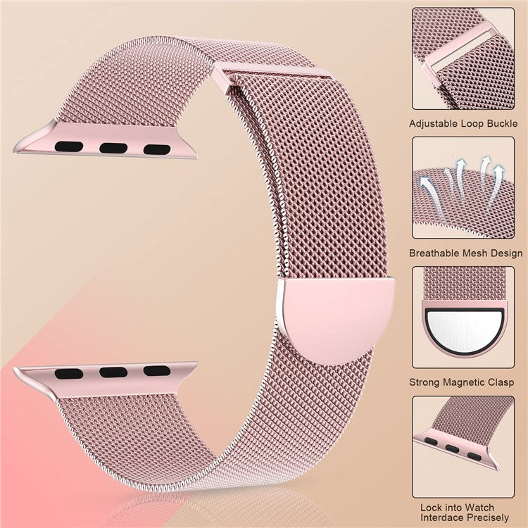 Magnetic Strap for Apple Watch Series 10 Ultra 9 8 7 SE 6 5 4 3 2 1 46mm 49mm 45mm 44mm 42mm Milanese Smart Watch Band - Rose Gold