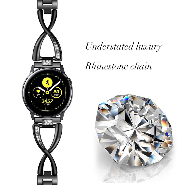 For Huawei Watch GT 5 Pro 42mm / GT 5 41mm Large X Design Watch Strap Rhinestone Decor Zinc Alloy Band - Black