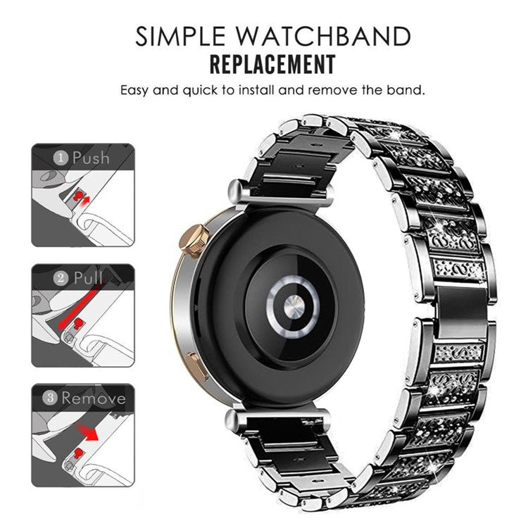 For Nokia Steel / Withings Steel HR 36mm Smartwatch Strap Rhinestone Decor Zinc Alloy Wrist Band - Black