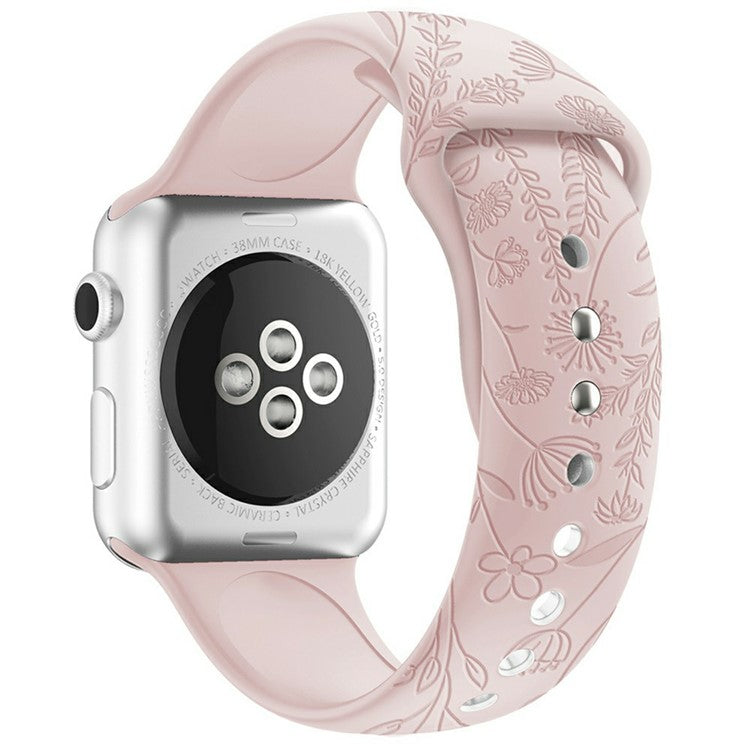 Watch Band For Apple Watch Series 10 9 8 7 SE 6 5 4 3 2 1 42mm 41mm 40mm 38mm Butterfly Floral Silicone Strap - Pink