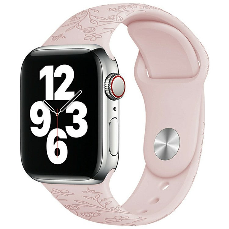 Watch Band For Apple Watch Series 10 9 8 7 SE 6 5 4 3 2 1 42mm 41mm 40mm 38mm Butterfly Floral Silicone Strap - Pink