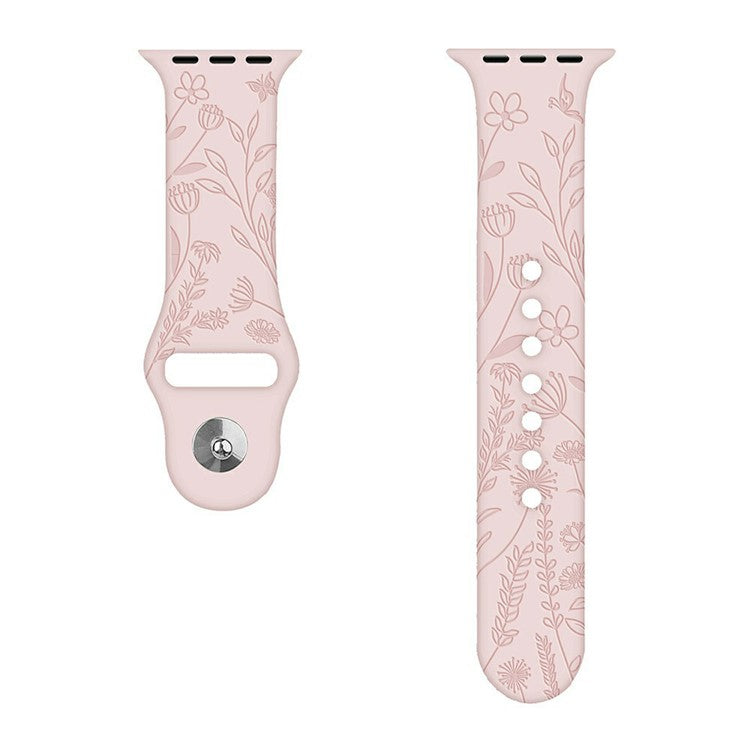 Watch Band For Apple Watch Series 10 9 8 7 SE 6 5 4 3 2 1 42mm 41mm 40mm 38mm Butterfly Floral Silicone Strap - Pink