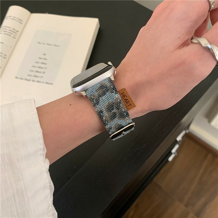 Watch Band For Apple Watch Series 10 Ultra 9 8 7 SE 6 5 4 3 2 1 46mm 49mm 45mm 44mm 42mm Denim Genuine Leather Strap - Distressed Leopard