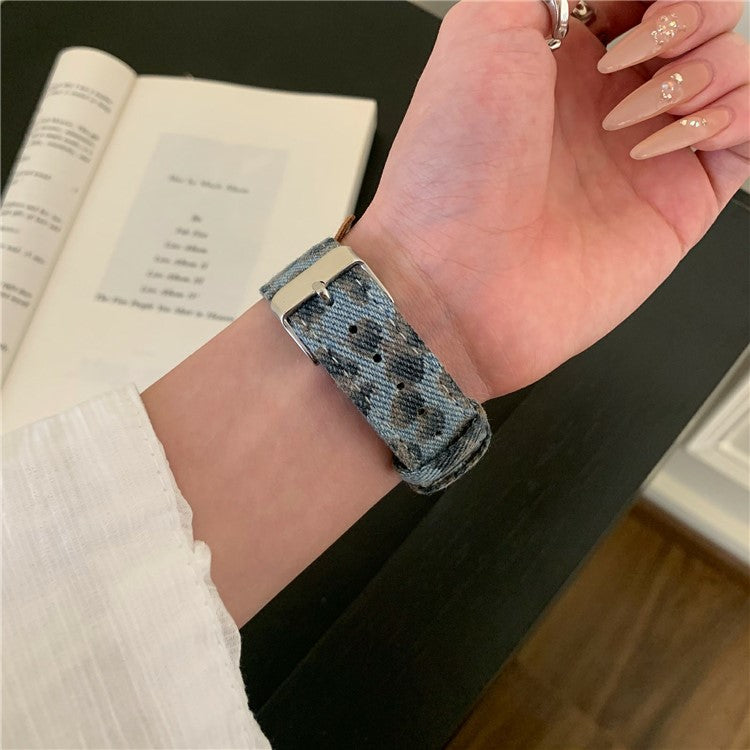 Watch Band For Apple Watch Series 10 Ultra 9 8 7 SE 6 5 4 3 2 1 46mm 49mm 45mm 44mm 42mm Denim Genuine Leather Strap - Distressed Leopard