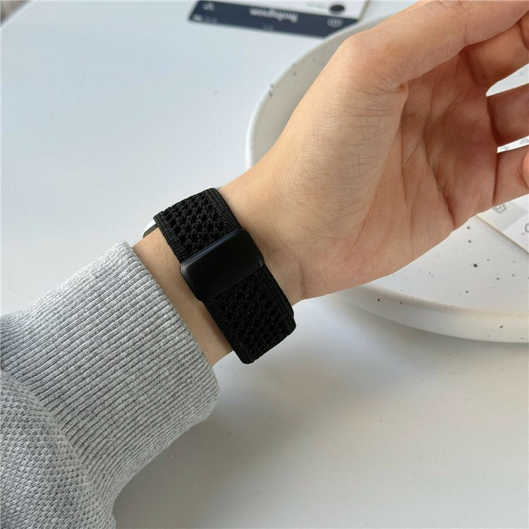 Magnetic Strap for Apple Watch Series 10 9 8 7 SE 6 5 4 3 2 1 42mm 41mm 40mm 38mm Nylon Watch Band - Black / Black