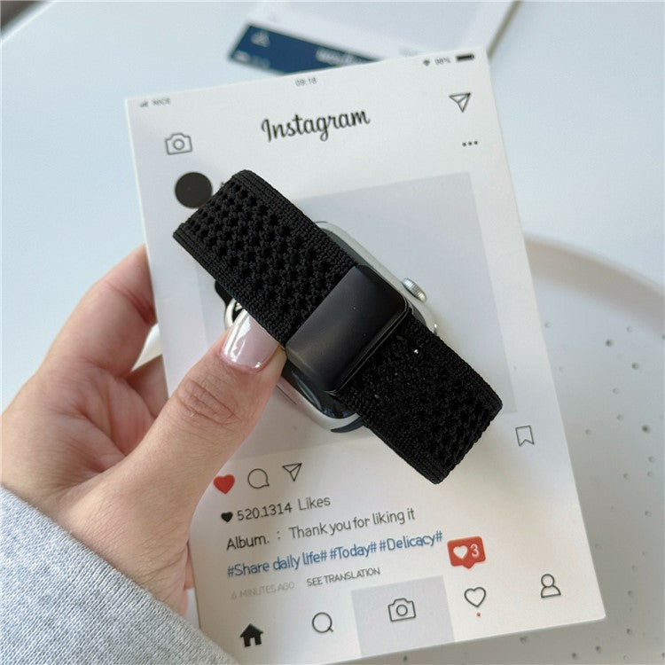 Magnetic Strap for Apple Watch Series 10 9 8 7 SE 6 5 4 3 2 1 42mm 41mm 40mm 38mm Nylon Watch Band - Black / Black