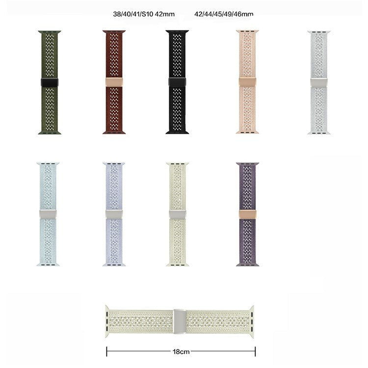 Magnetic Strap for Apple Watch Series 10 9 8 7 SE 6 5 4 3 2 1 42mm 41mm 40mm 38mm Nylon Watch Band - Black / Black