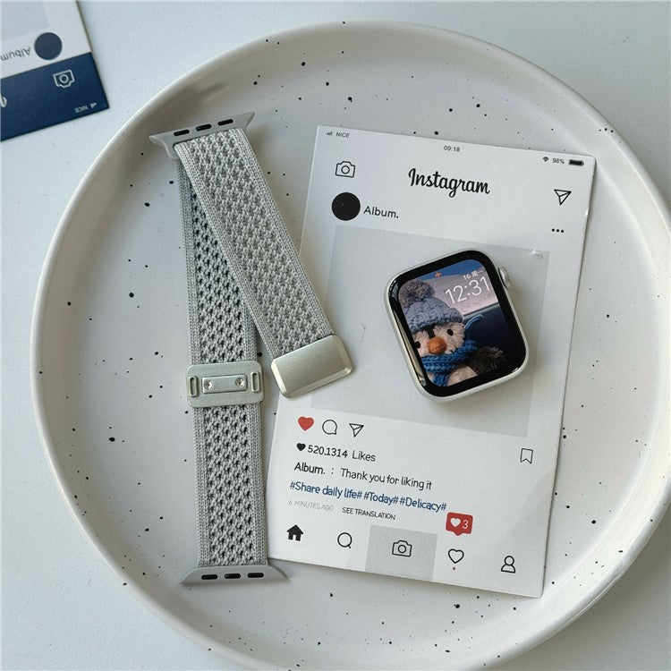 Magnetic Strap for Apple Watch Series 10 9 8 7 SE 6 5 4 3 2 1 42mm 41mm 40mm 38mm Nylon Watch Band - White / Starlight