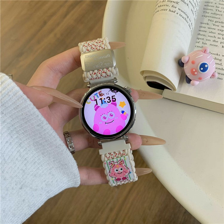 18mm Nylon Strap for Huawei Watch GT 5 41mm / GT 4 41mm / Garmin Venu 3S / 2S Little Monsters Decor Braided Watch Band - Light Pink