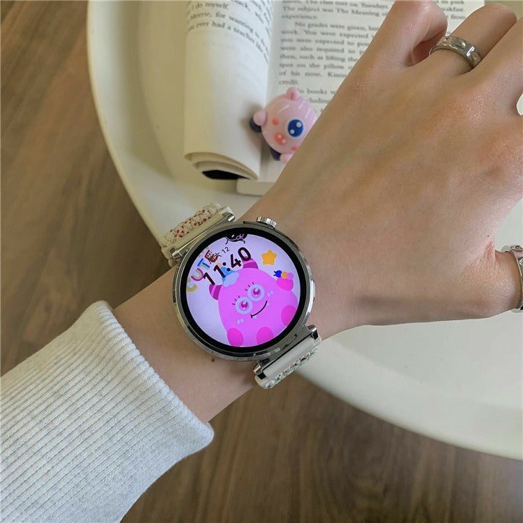 18mm Nylon Strap for Huawei Watch GT 5 41mm / GT 4 41mm / Garmin Venu 3S / 2S Little Monsters Decor Braided Watch Band - Light Pink