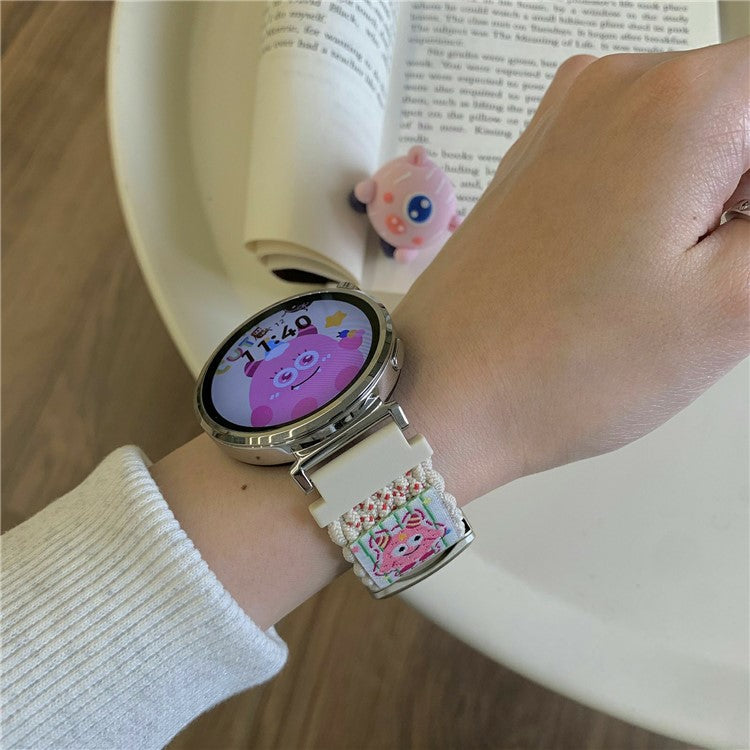 18mm Nylon Strap for Huawei Watch GT 5 41mm / GT 4 41mm / Garmin Venu 3S / 2S Little Monsters Decor Braided Watch Band - Light Pink