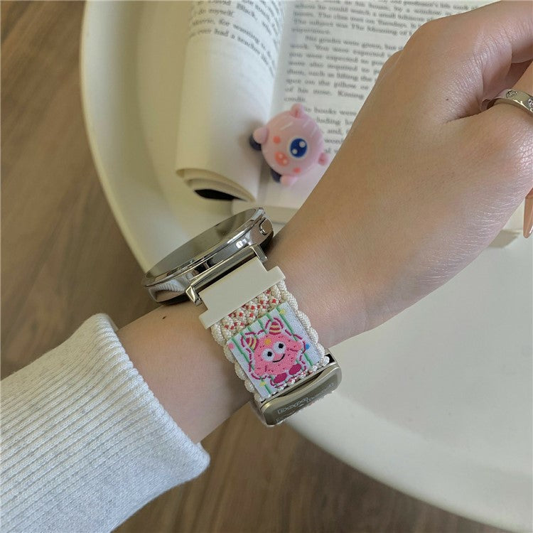 18mm Nylon Strap for Huawei Watch GT 5 41mm / GT 4 41mm / Garmin Venu 3S / 2S Little Monsters Decor Braided Watch Band - Light Pink