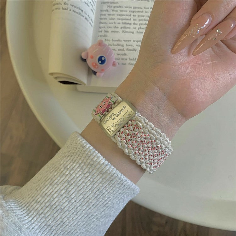 18mm Nylon Strap for Huawei Watch GT 5 41mm / GT 4 41mm / Garmin Venu 3S / 2S Little Monsters Decor Braided Watch Band - Light Pink