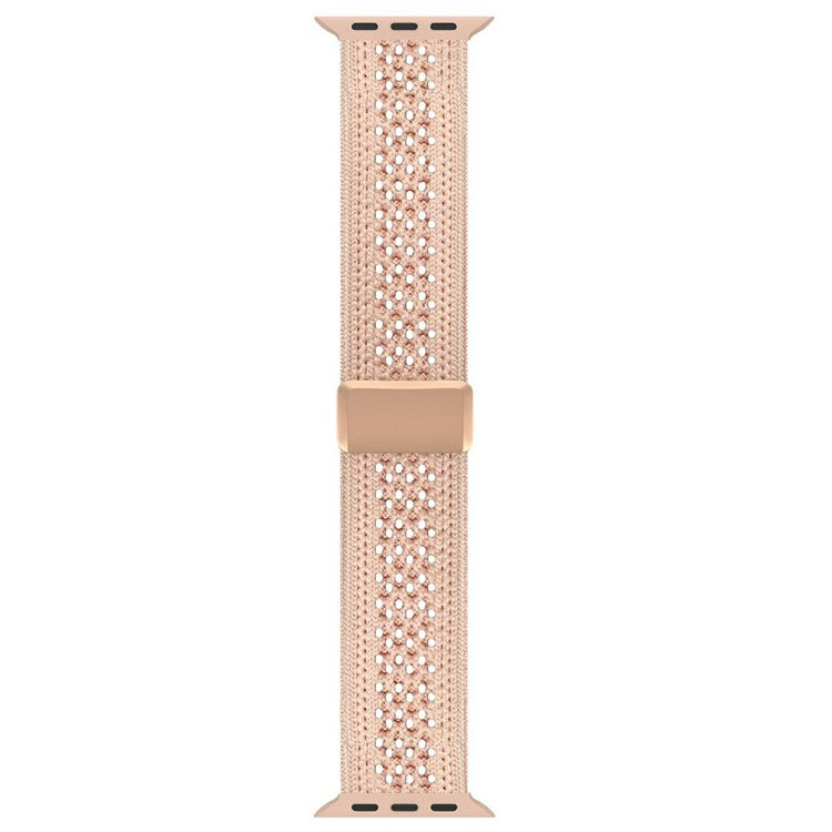Magnetic Strap for Apple Watch Series 10 Ultra 9 8 7 SE 6 5 4 3 2 1 46mm 49mm 45mm 44mm 42mm Nylon Watch Band - Pink / Rose Gold