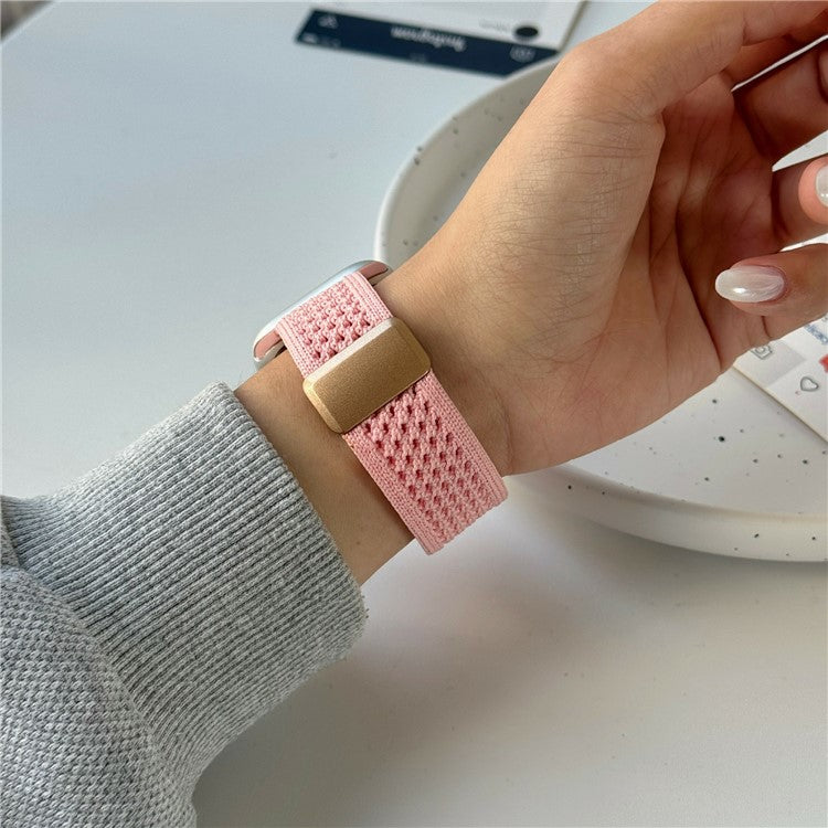 Magnetic Strap for Apple Watch Series 10 Ultra 9 8 7 SE 6 5 4 3 2 1 46mm 49mm 45mm 44mm 42mm Nylon Watch Band - Pink / Rose Gold