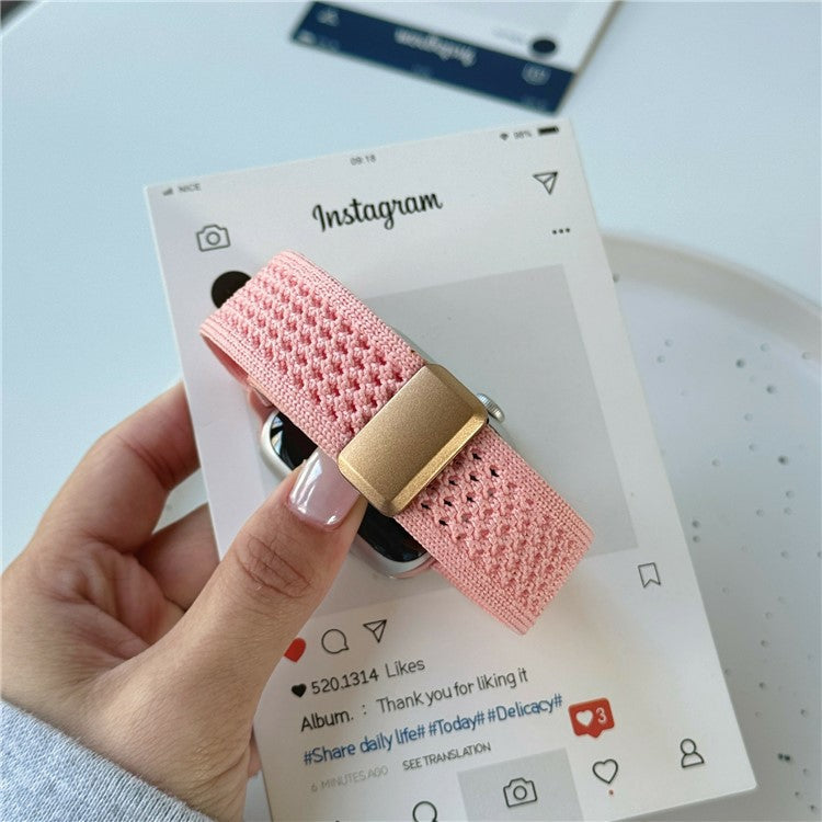 Magnetic Strap for Apple Watch Series 10 Ultra 9 8 7 SE 6 5 4 3 2 1 46mm 49mm 45mm 44mm 42mm Nylon Watch Band - Pink / Rose Gold