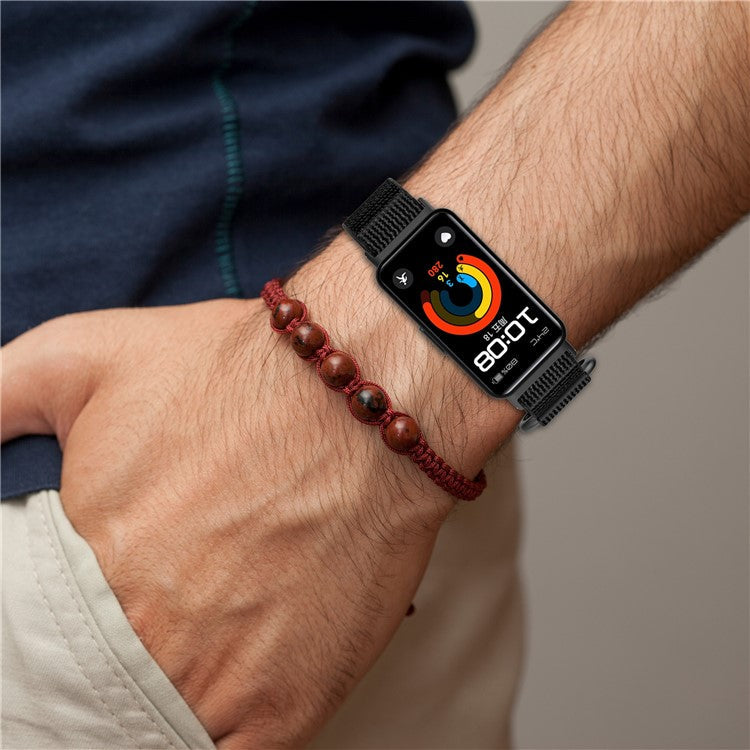 KALEBOL Watch Strap For Huawei Band 10  /  9  /  8 Adjustable Nylon Breathable Wrist Band - Black  /  Grey