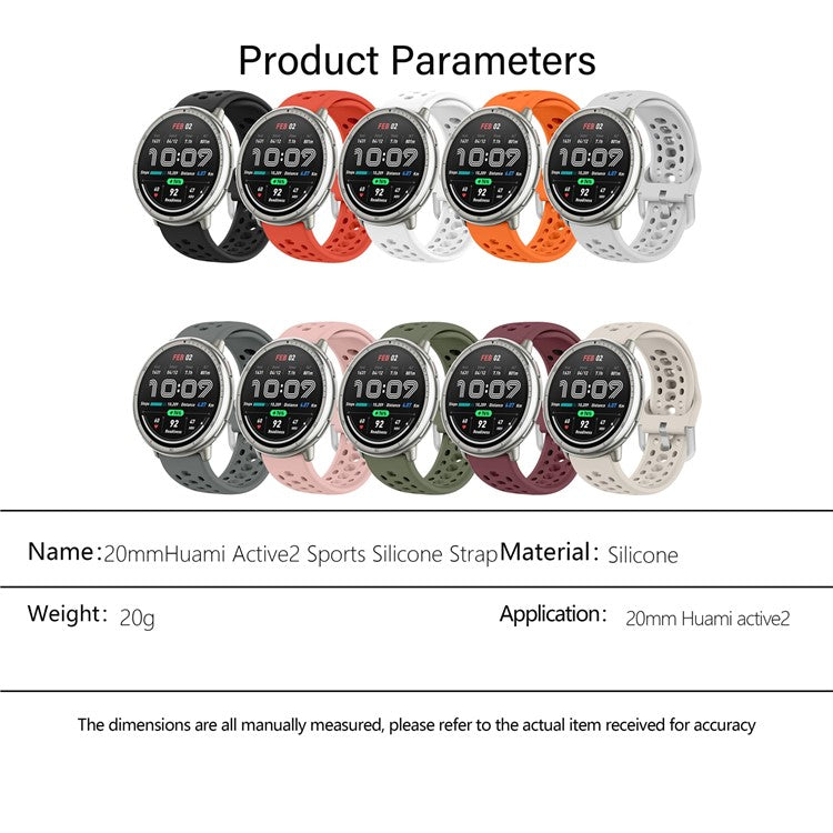 KALEBOL 20mm Strap for Samsung Galaxy Watch6 Classic 43mm 47mm / Watch6 40mm 44mm Multiple Holes Silicone Watch Band - Dark Grey